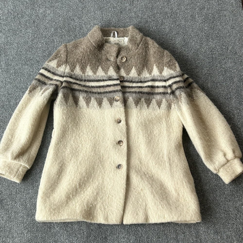 Hilda Jacket Women's Large Lined Cream Wool Iceland Cottagecore Boho Vintage